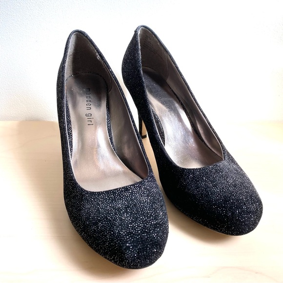 Madden Girl Black Glitter Heels - Size 8.5 Women's - Picture 1 of 14